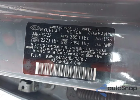 2022 Hyundai Elantra Sel из США, поврежденный, VIN KMHLM4AG8NU308307